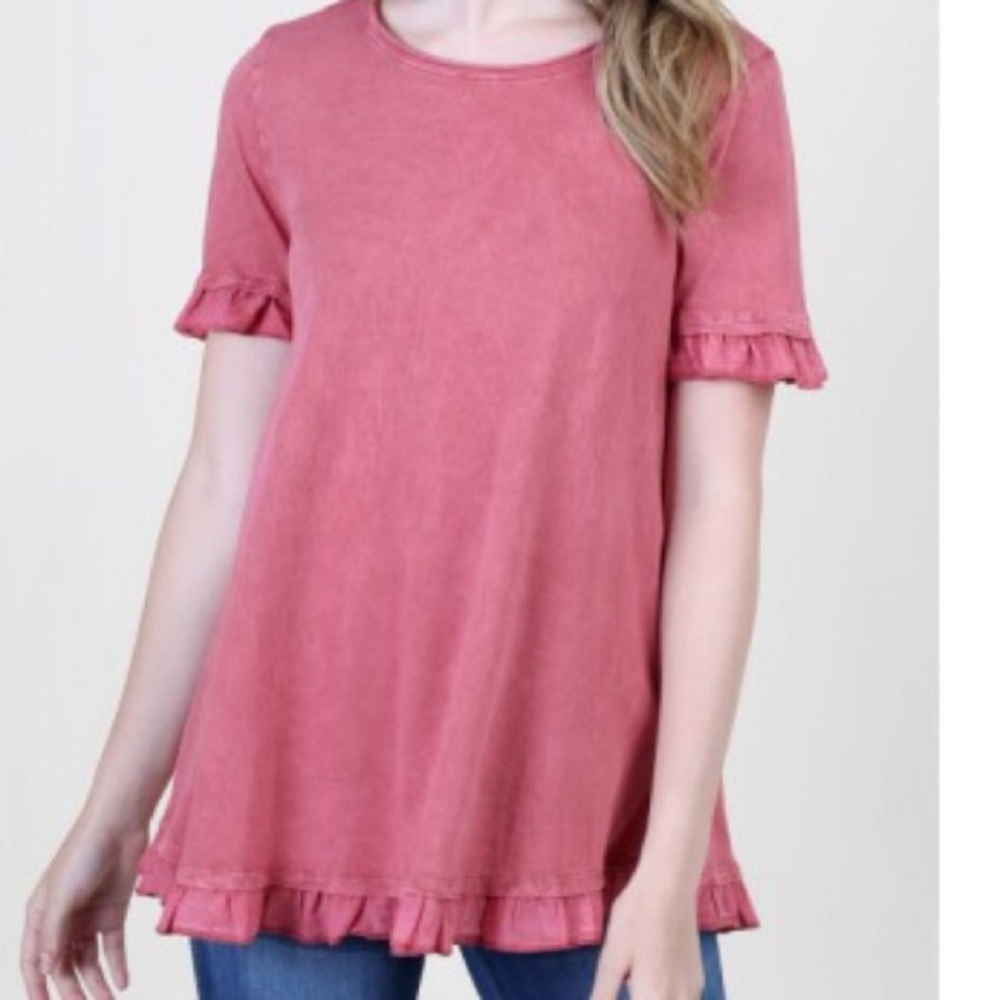 Acid washed ruffled shirt from altard state
